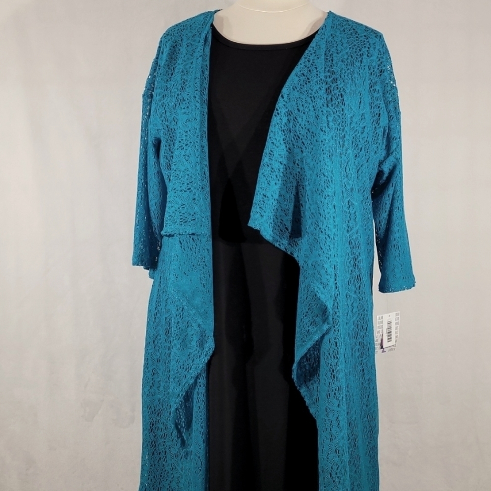 NWT LuLaRoe Shirley Kimono turquoise lace size Large